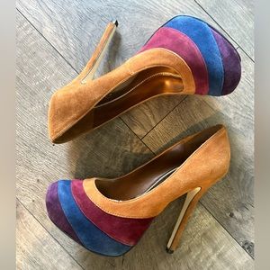 Bakers Suede Multicolor Platform Heels • 6-Inch • Size 7
